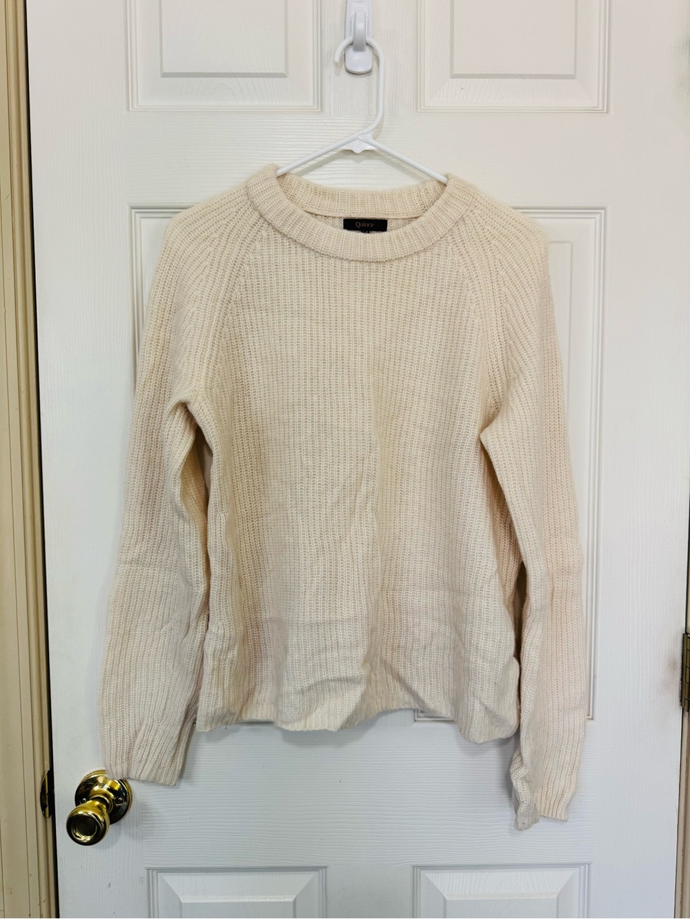 Quince 100% Cashmere Fisherman Crewneck Pullover Sweater Ivory Women’s M Cozy